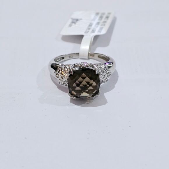 Sterling Silver Square Cut Smokey Quartz Solitaire Ring Size 10 NWT - Picture 1 of 5